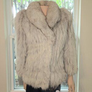 VTG Saga Naturals GENUINE Blue FOX FUR COAT SIZE 10 gray silver some wear, read!